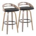 Mid Century Modern Fixed Height Barstool Set with Swivel - Black