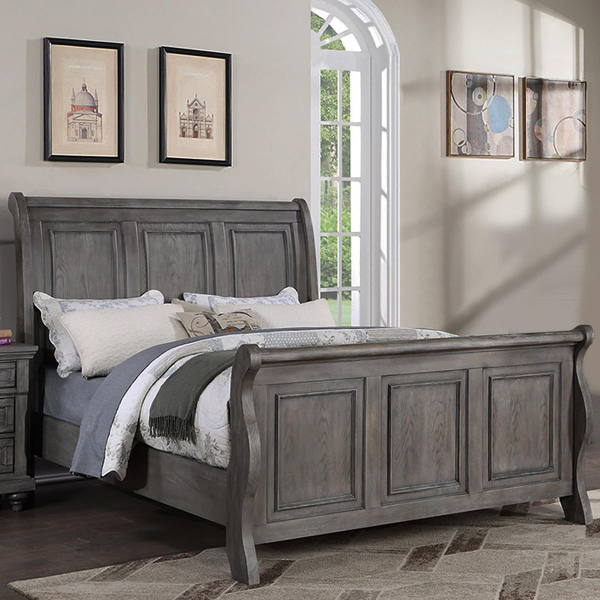 Panel 3 Piece Bedroom Set with Nightstands - Dark Gray or Dark Brown