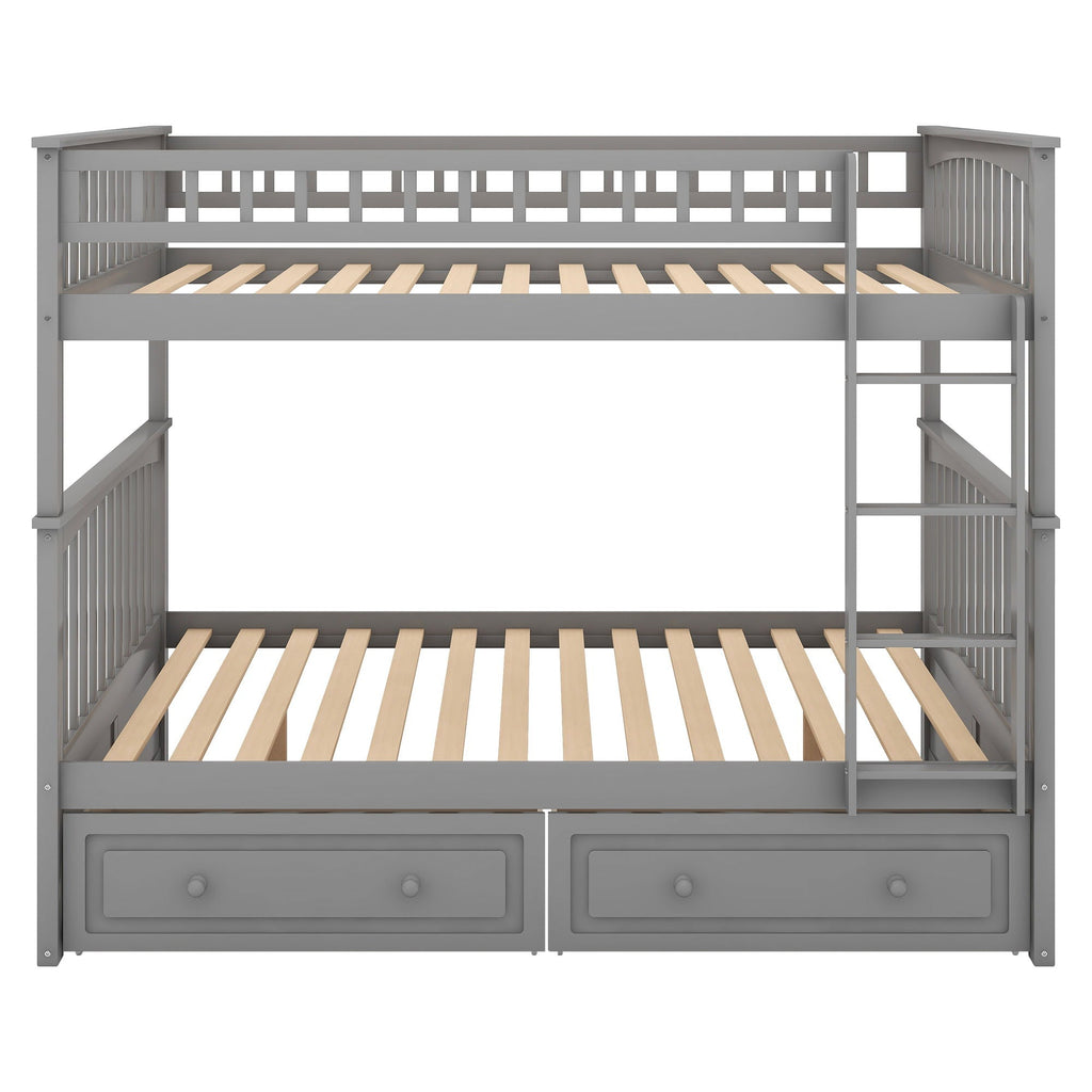 Convertible Bunk Bed With Drawers - Solid Wood with Storage - White, Dark Brown or Dark Gray