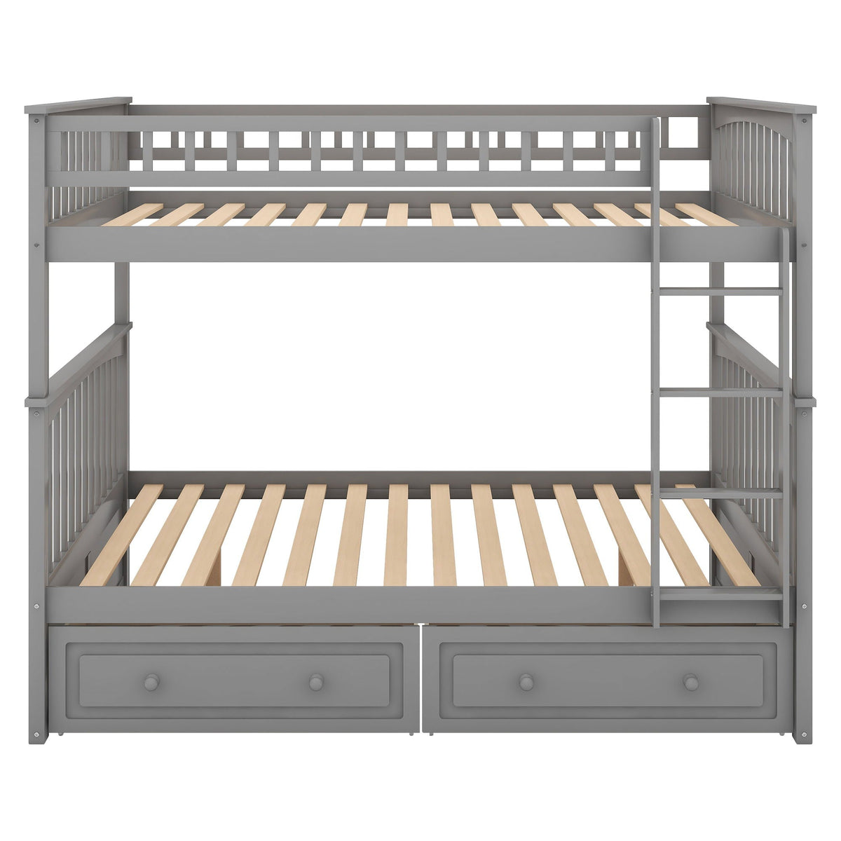 Convertible Bunk Bed With Drawers - Solid Wood with Storage - White, Dark Brown or Dark Gray