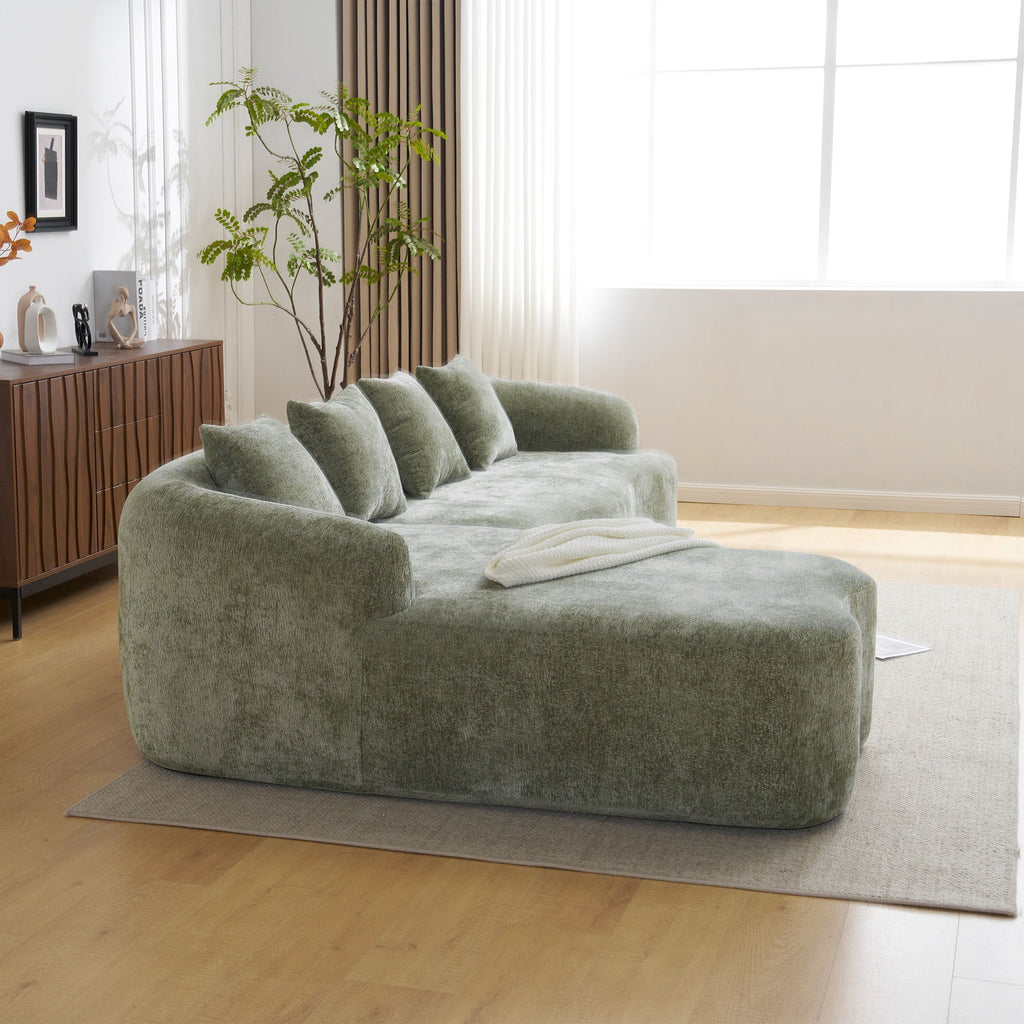 Modular L-Shape Sectional Sofa with Curved Chaise - Green, Beige, Gray