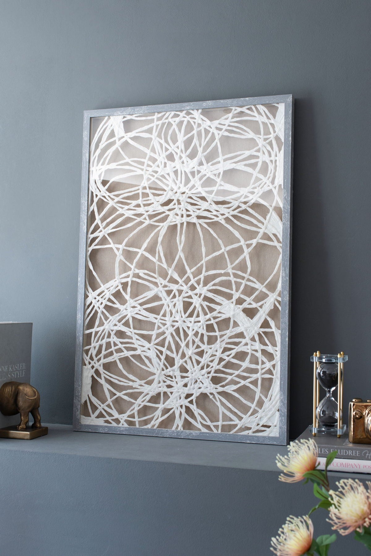 Leaf Shadow Box Wall Decor Set with Intricate Paper Design - White / Gray