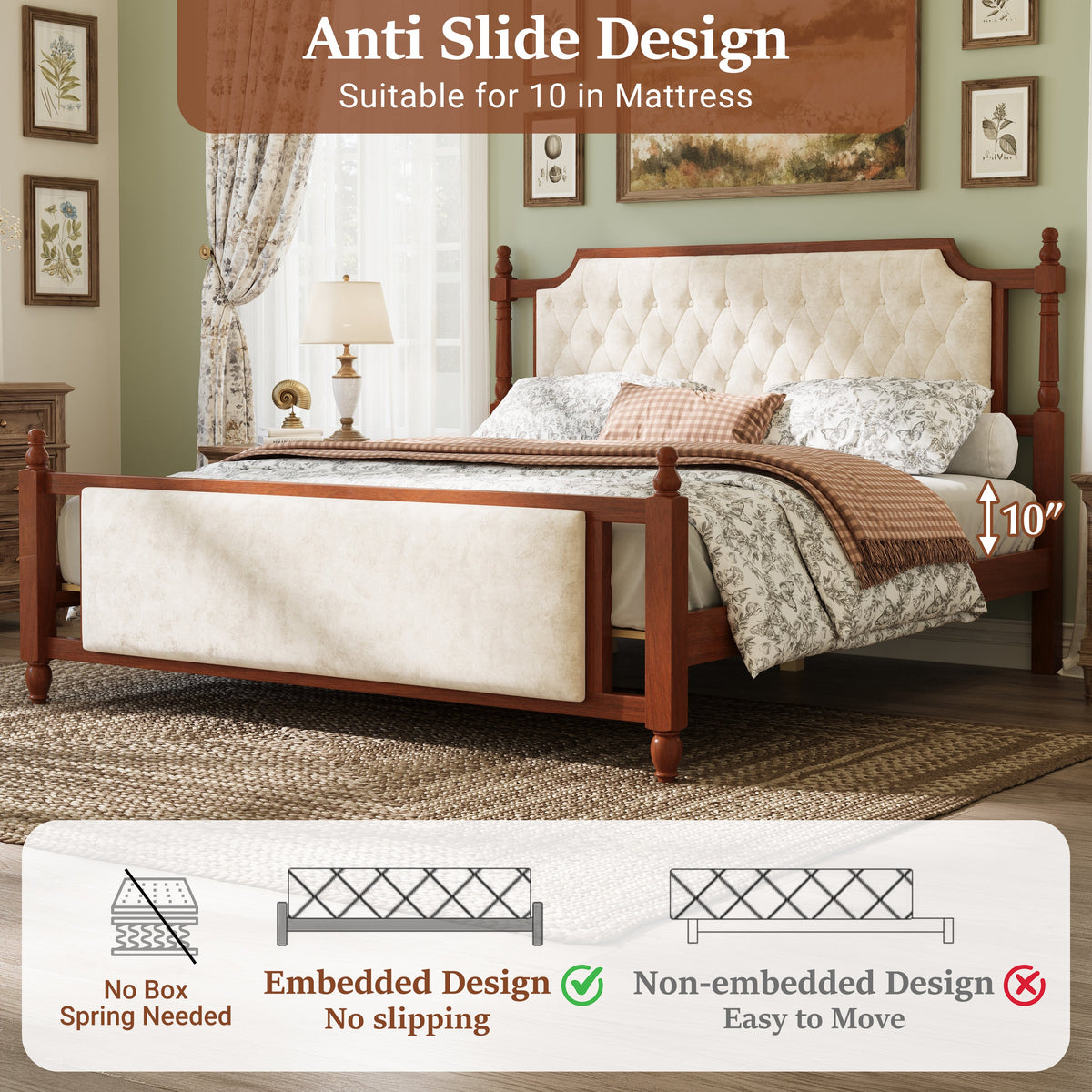 King Size Upholstered Platform Bed with Button Tufted Headboard - Velvet