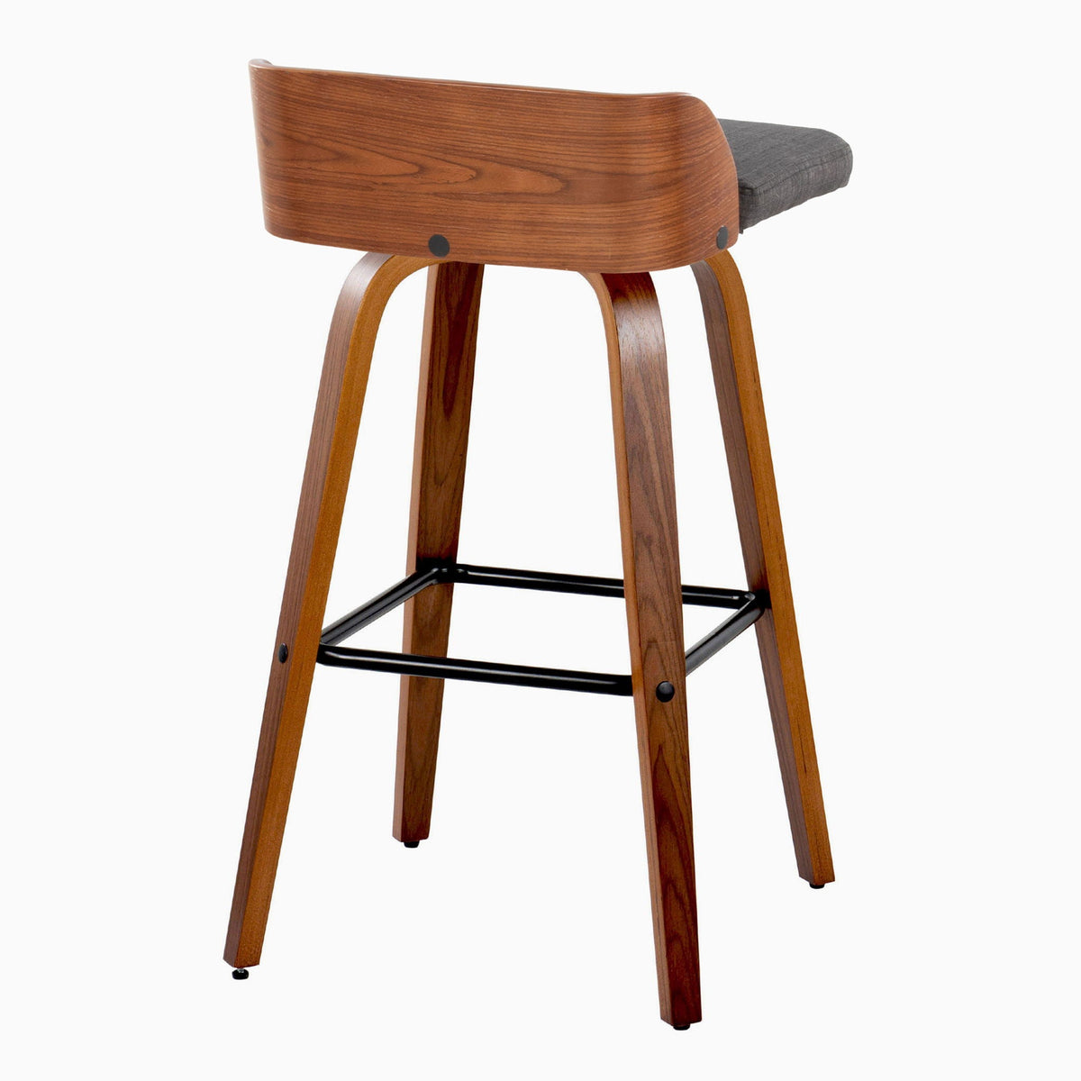 Mid Century Modern Barstool Set with Swivel and Square Footrest - Dark Gray
