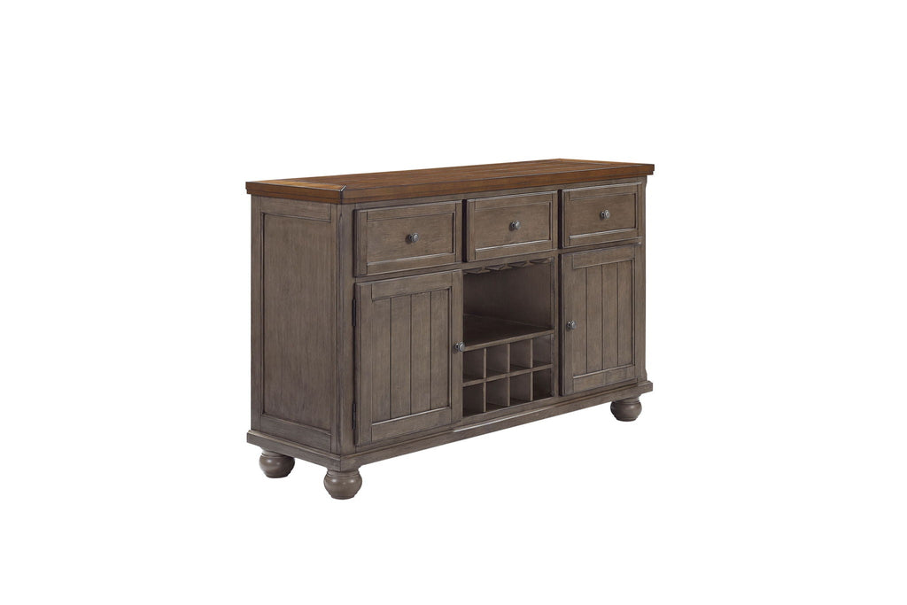Rustic 2 Tone Server with Wine Storage - Gray
