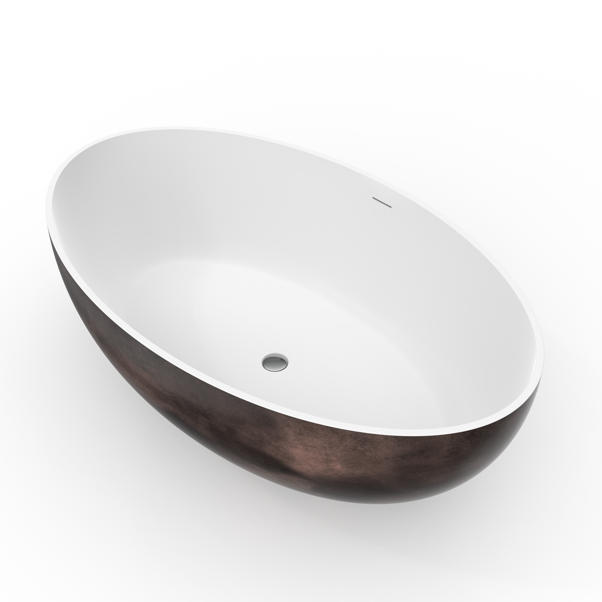 67 Inch Freestanding Solid Surface Soaking Bathtub with Matte Finish - White+Walnut or Black