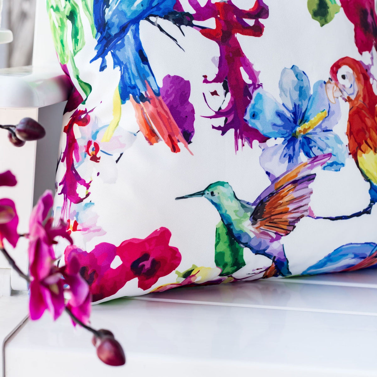 Tropical Parrot Accent Pillow with Solarium Fabric - Multicolor