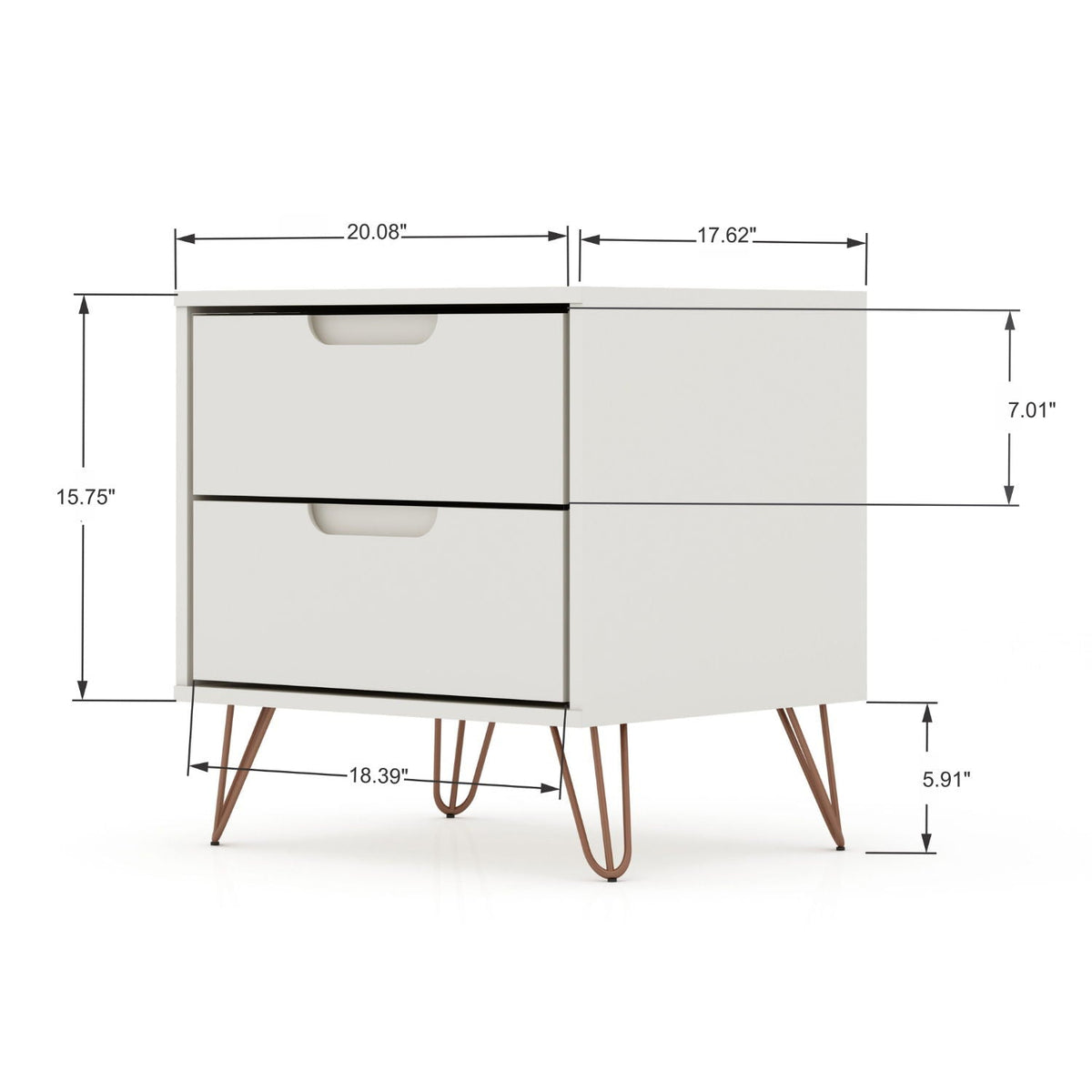 2 Drawer Nightstand with Durable Splayed Legs - Multiple Colors