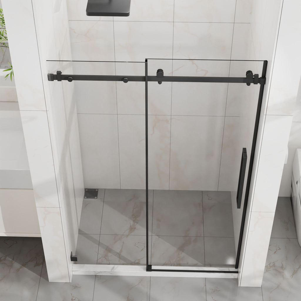 Frameless Tub Sliding Shower Door with Easy Clean Coating - Black or Pearl Silver