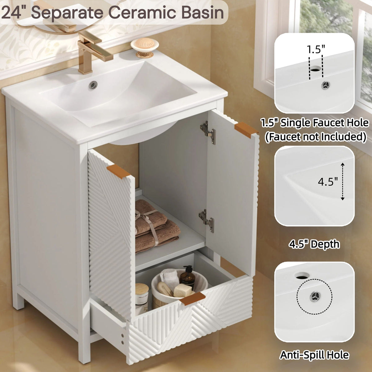 Modern Bathroom Vanity with Sink Combo – Compact Storage - Dark Brown or White