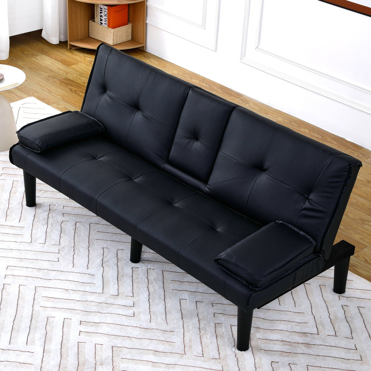 Foldable Sofa Bed with Cup Holder and Solid Wood Frame - Multiple Colors