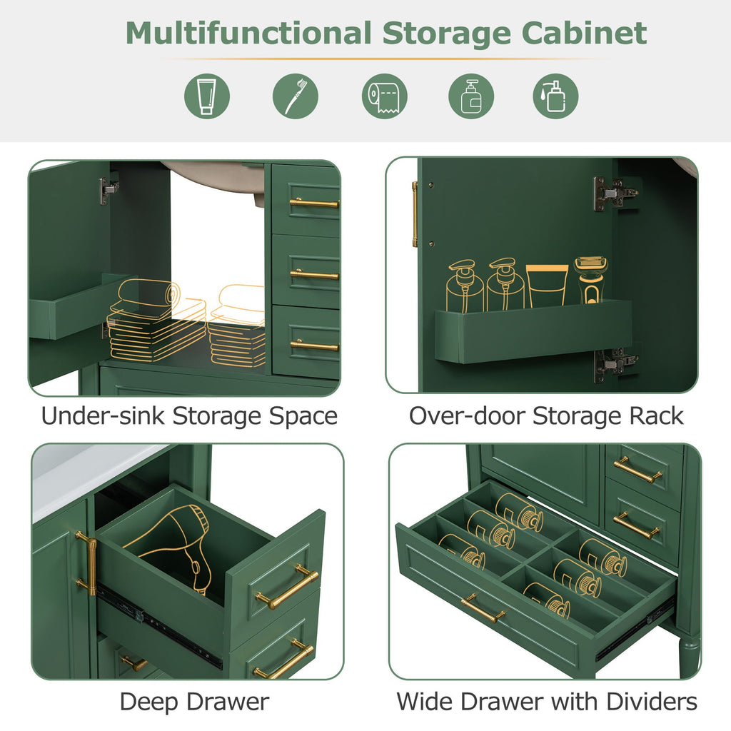 Traditional Bathroom Vanity Set with Soft Close Doors - Multiple Colors