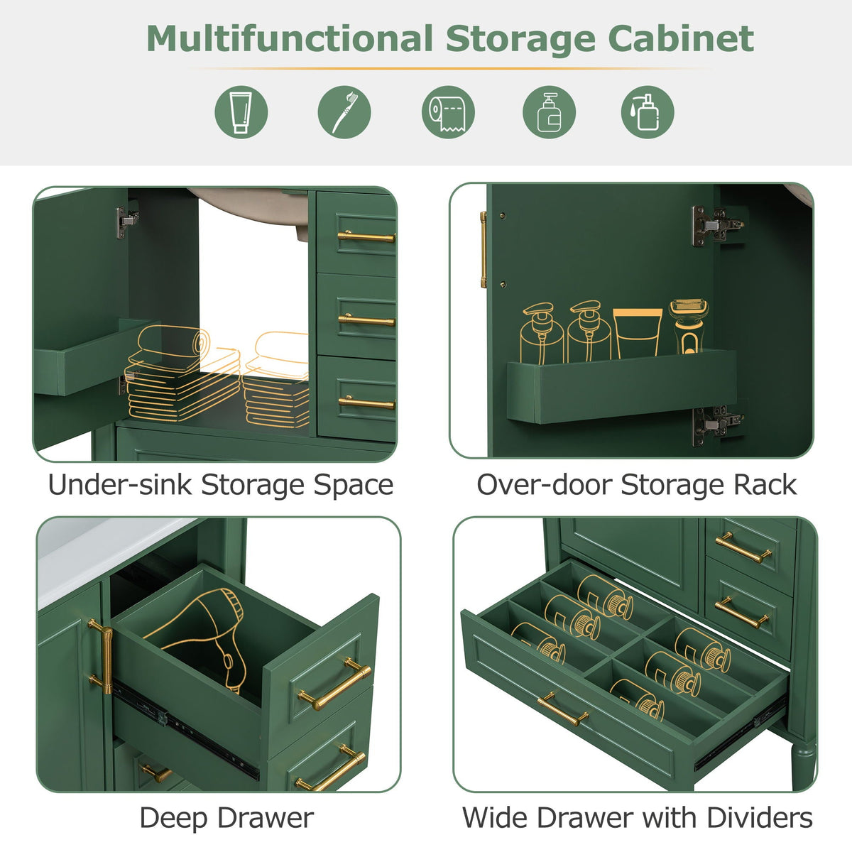 Traditional Bathroom Vanity Set with Soft Close Doors - Multiple Colors