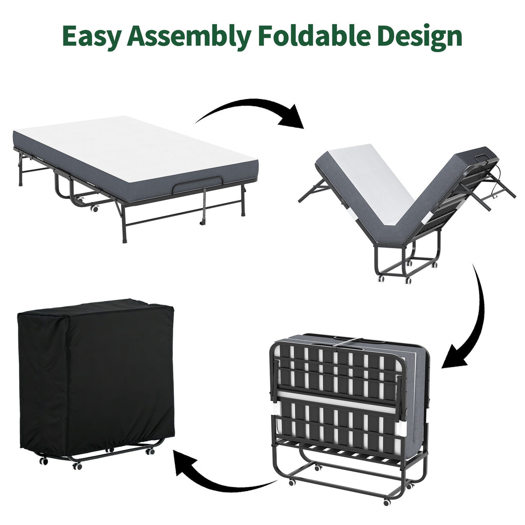 Twin Wide Folding Bed for Tall People with Memory Foam - Black