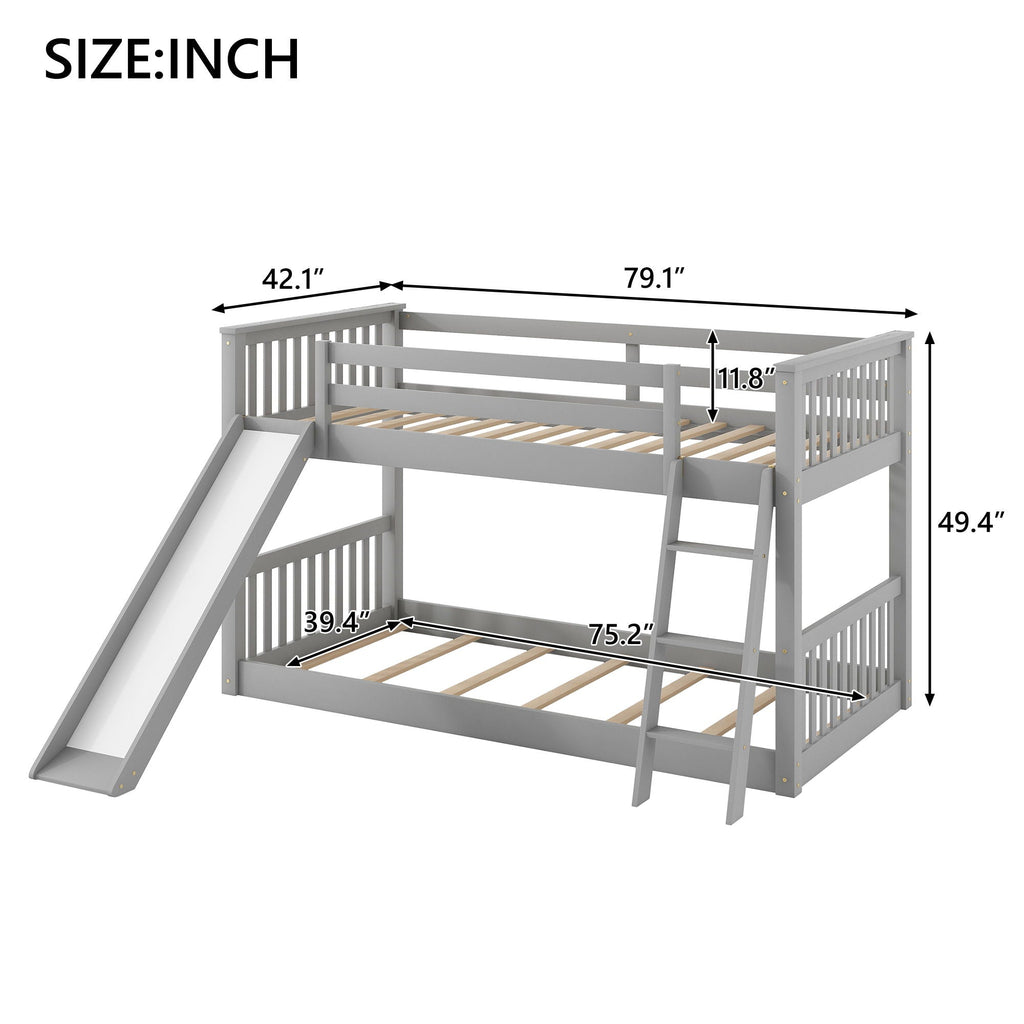 Bunk Bed with Convertible Slide and Ladder - White or Dark Gray