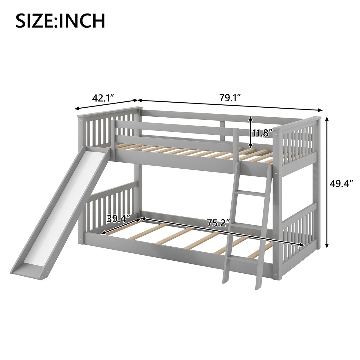 Bunk Bed with Convertible Slide and Ladder - White or Dark Gray