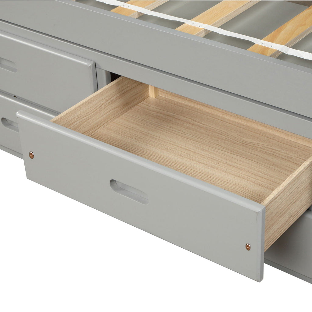 Solid Wood Twin Storage Bed with 6 Drawers - Multiple Colors
