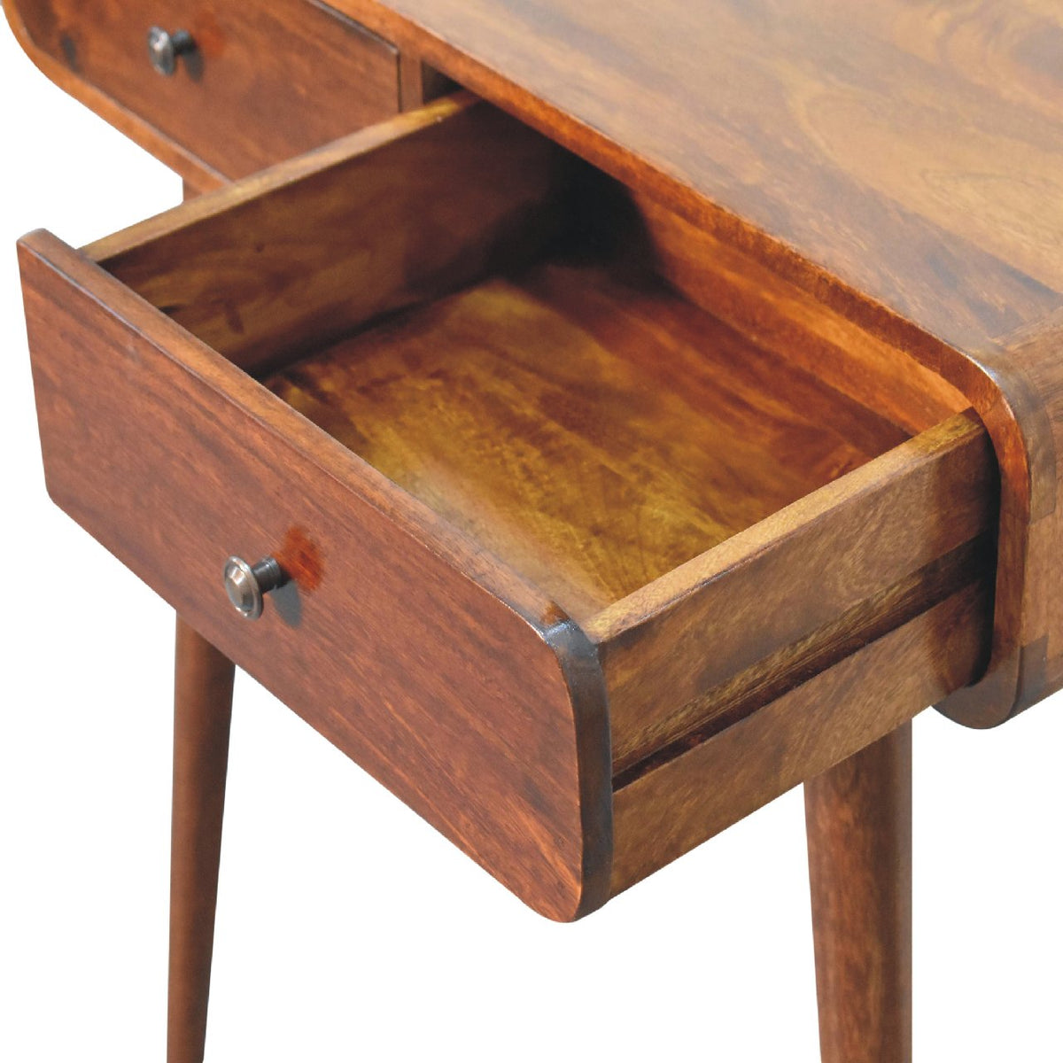 Solid Wood Chestnut Hallway Table with Nordic Legs - 2 Drawers