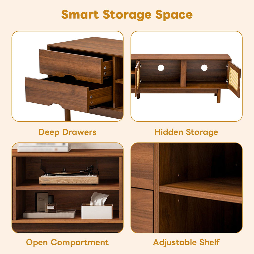 TV Stand For TVs Up To 85", Media Console With 2 Drawers - Walnut