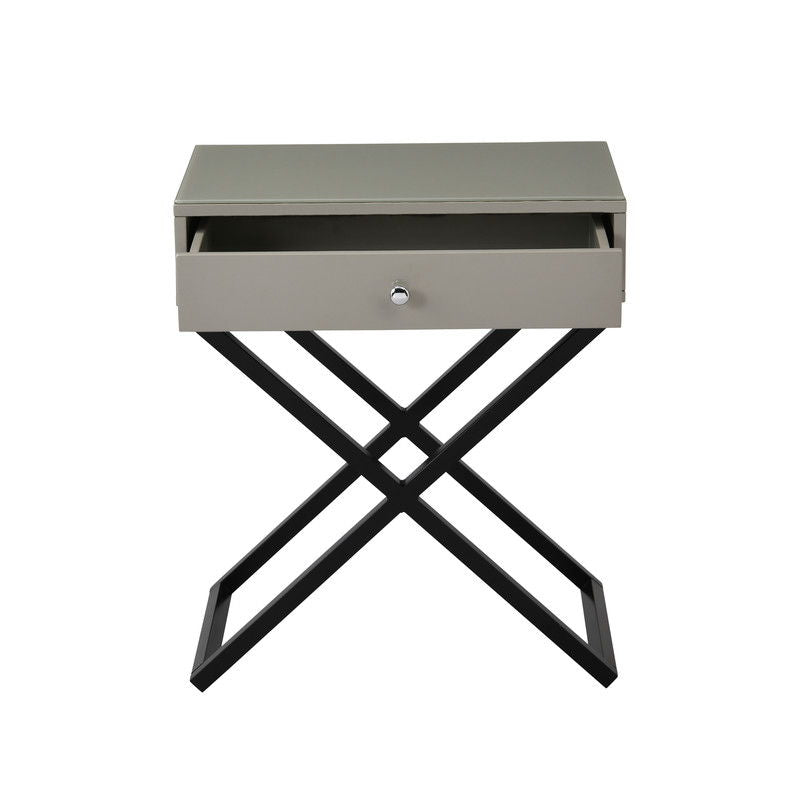Koda End Side Table Nightstand with Drawer and Cross Base