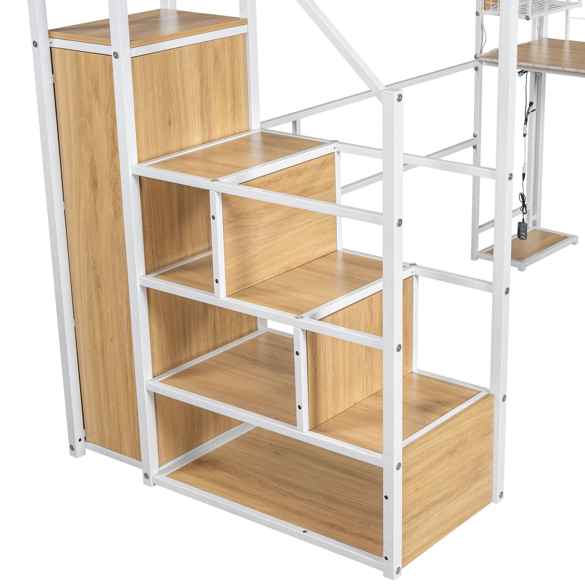 Loft Bed with Built-In Work Station, Wardrobe & Storage Staircase – White or Black