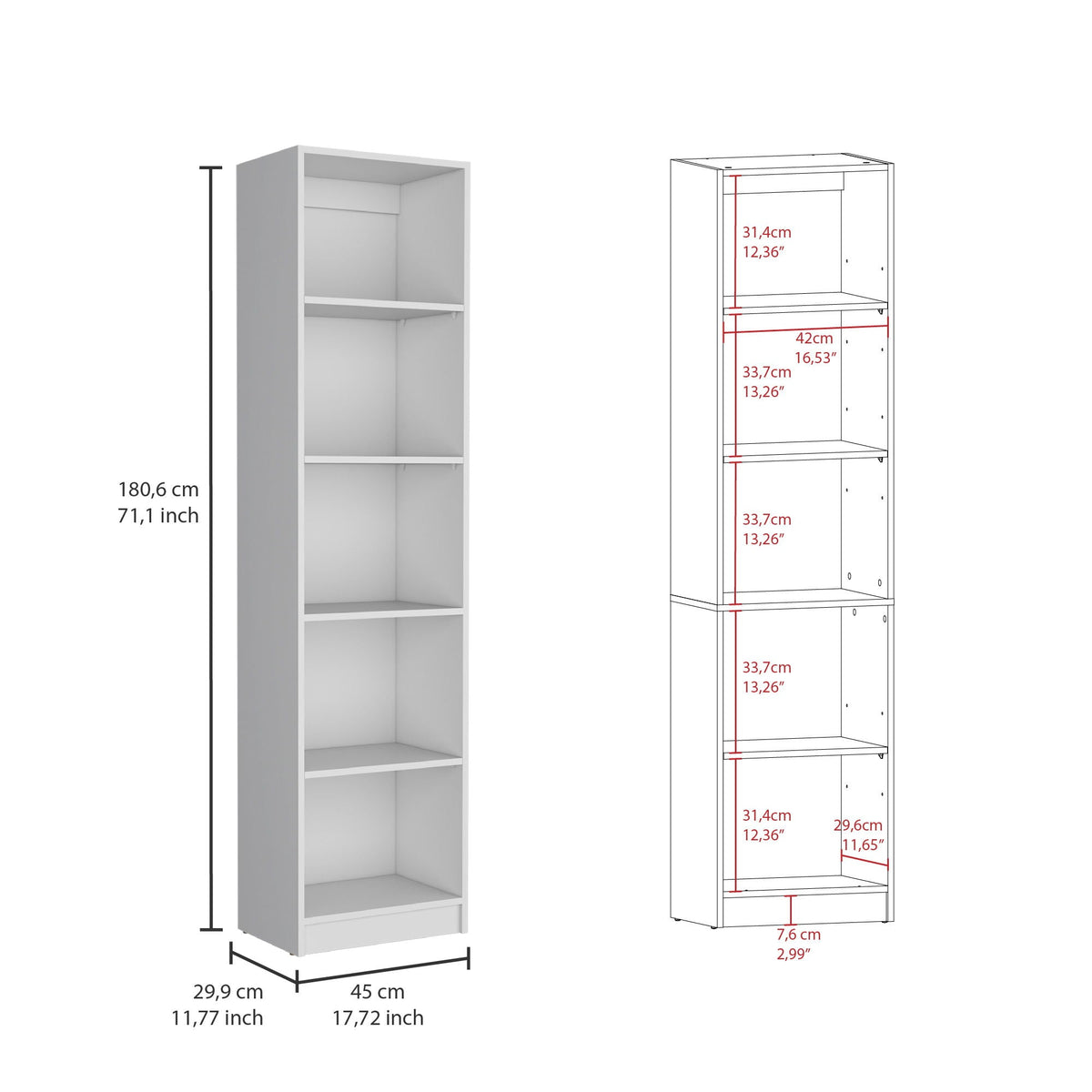 3 Piece Living Room Set with Bookcases - Spacious Design - White