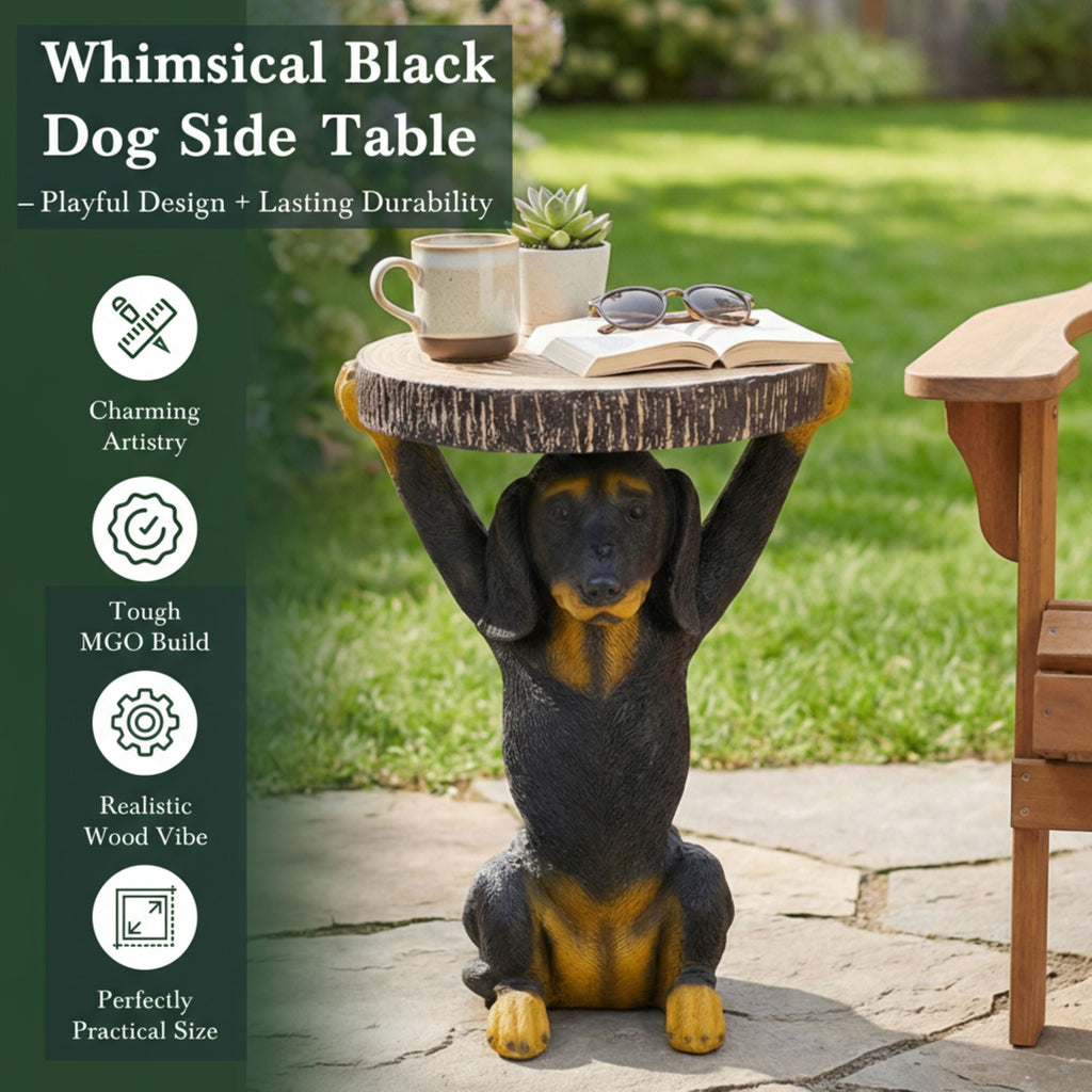 Whimsical Black Dog MGO Side Table with Weather-Resistant Finish - Black