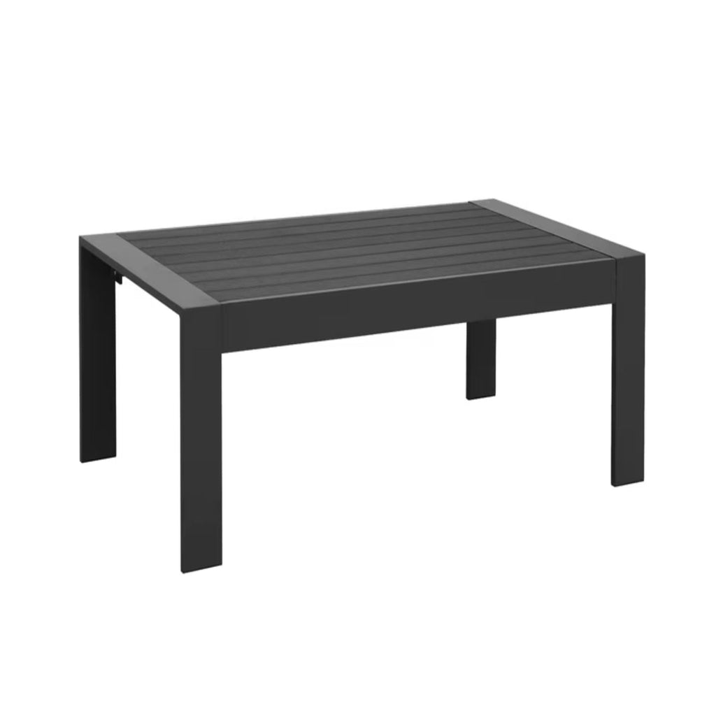 Modern Rectangle Outdoor Coffee Table with Slatted WPC Top - Dark Gray, White, Black