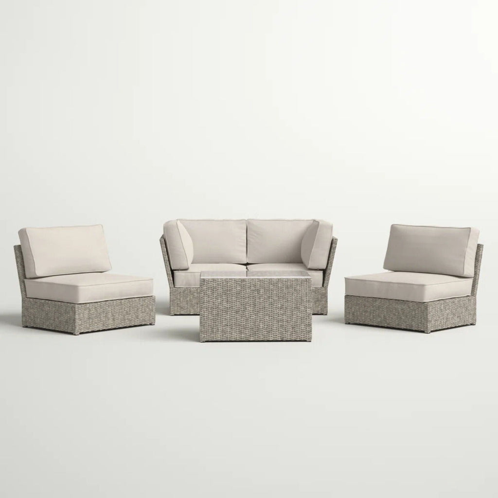Modular Wicker Patio Seating Group with Cushions - Gray or Dark Brown