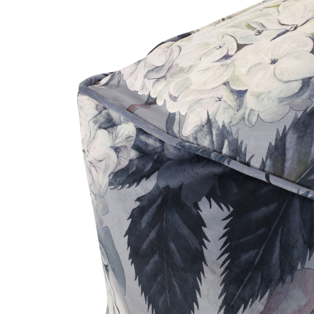 Large Square Pouf with Flower Print - Dark Gray