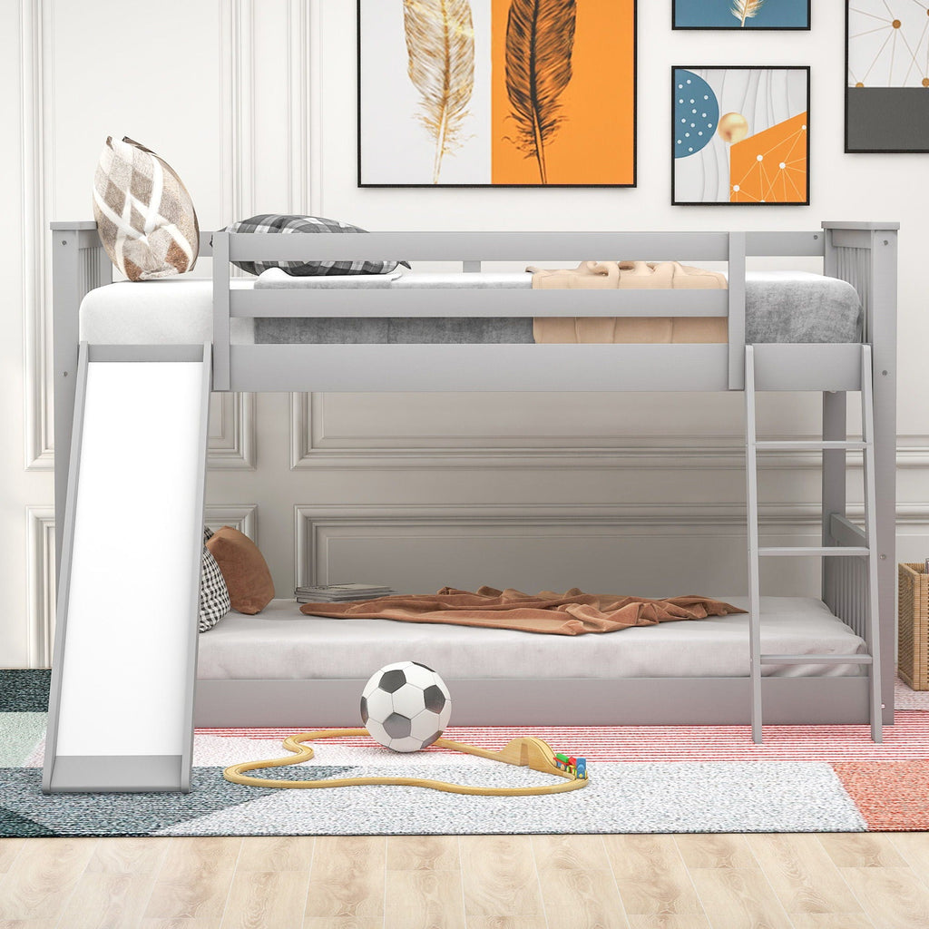 Bunk Bed with Convertible Slide and Ladder - White or Dark Gray