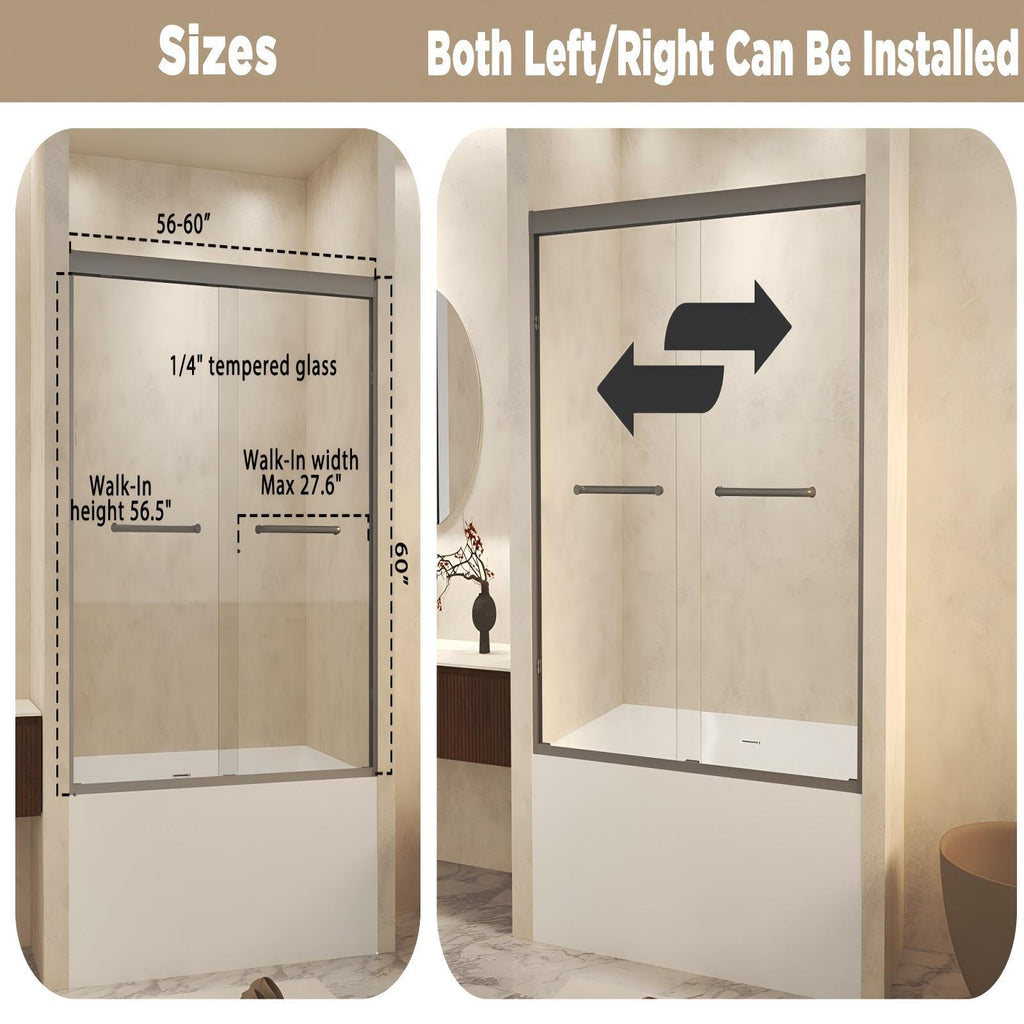 Double Sliding Shower Door with Explosion Proof Film - Black, Gray, or Dark Gray