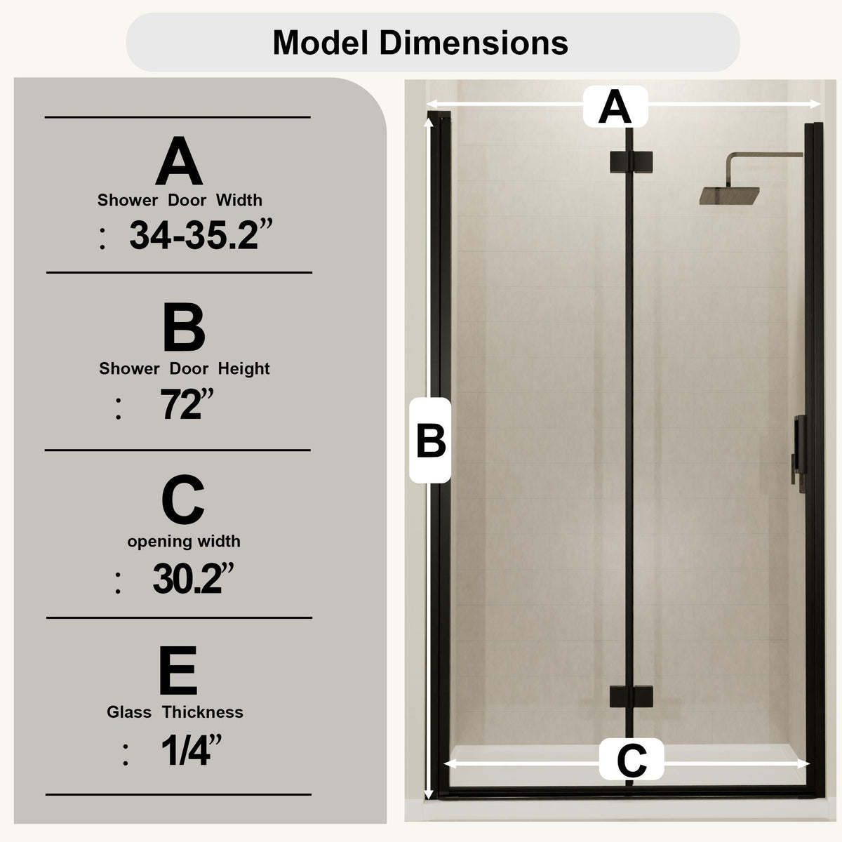 Semi Frameless Bifold Pivot Shower Door with Reversible Installation - Black