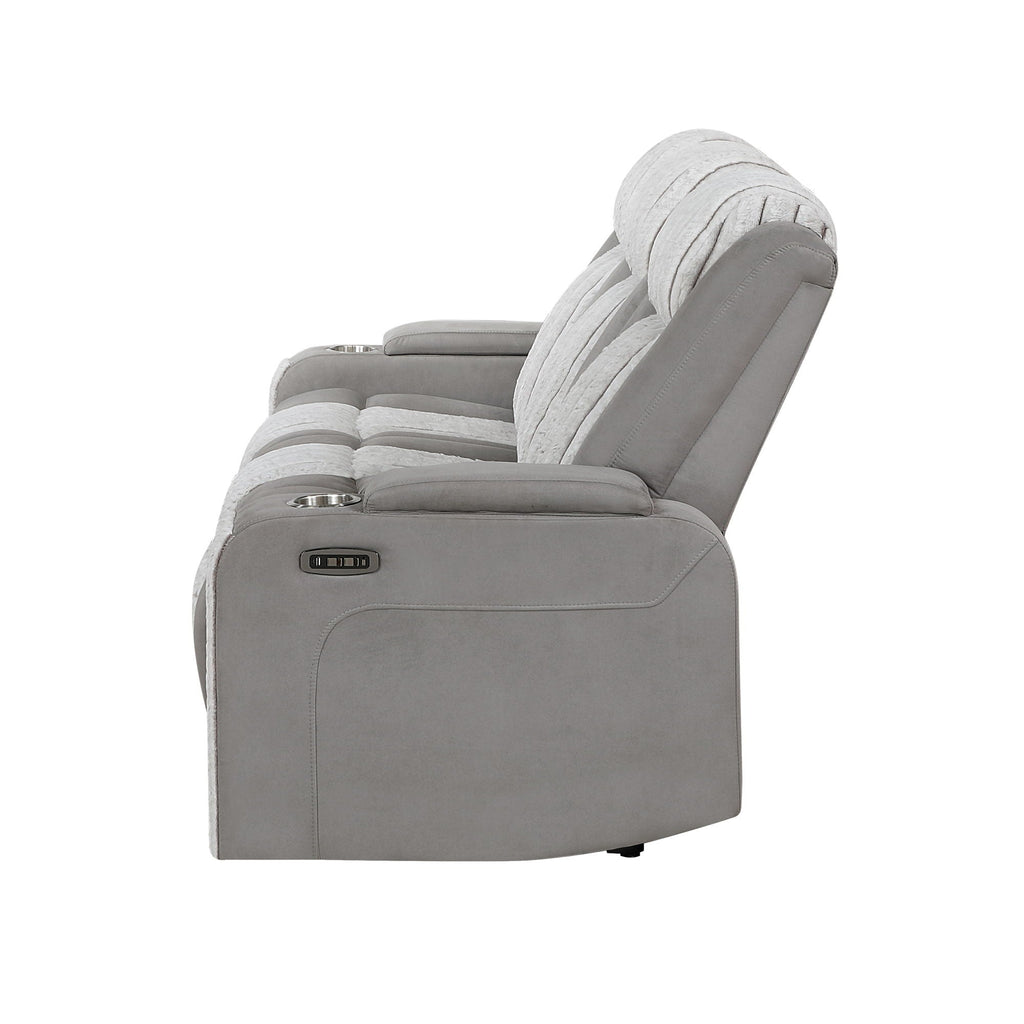 Power Reclining Sofa with Power Headrest and Drop Down Table - Black, Dark Brown, or Dark Gray