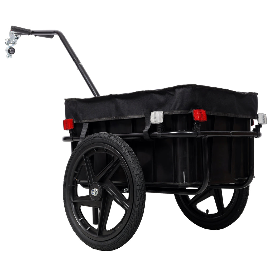 Bike Cargo Trailer with Support Bar and Waterproof Cover - Black