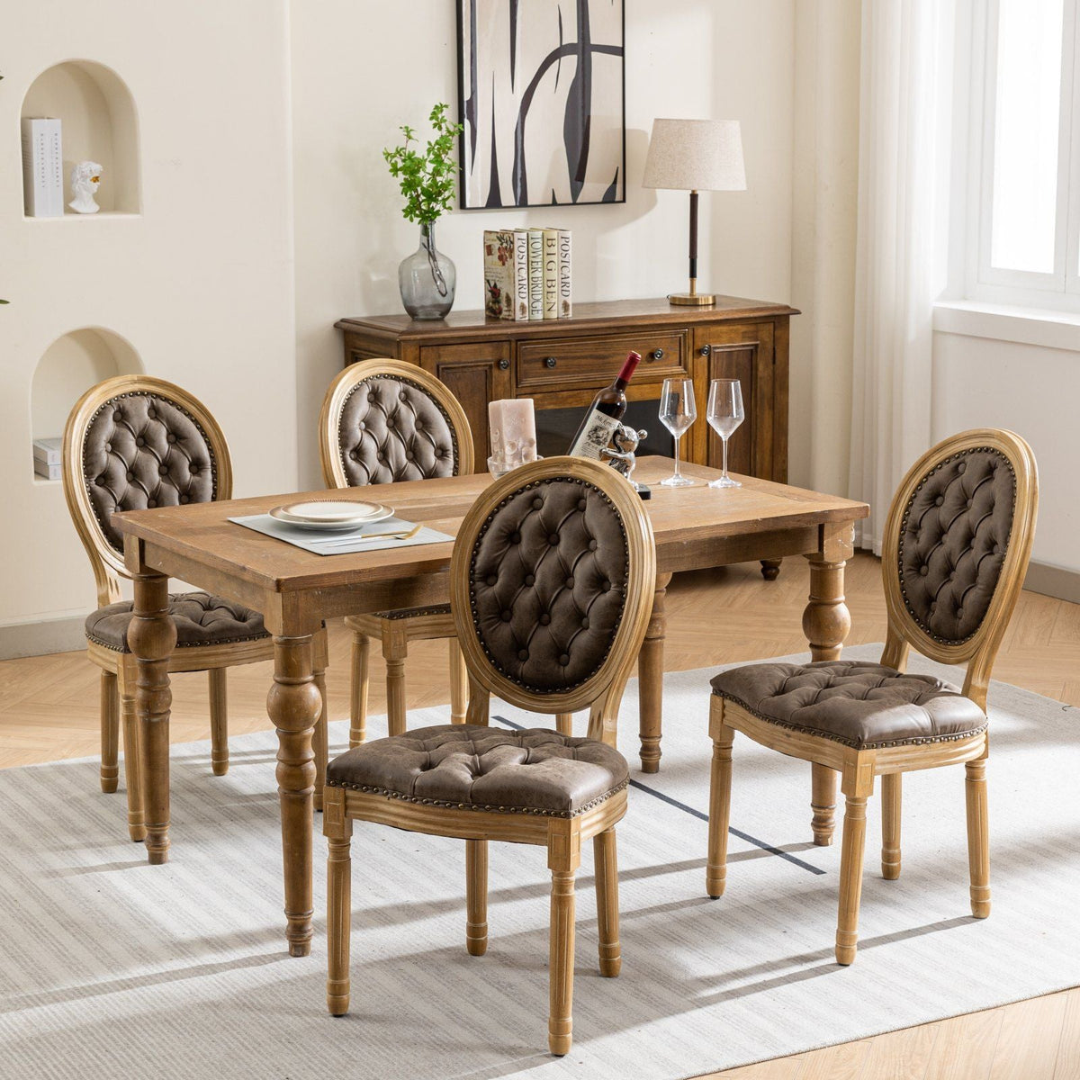 French Style Solid Wood Dining Chair with Nailhead Trim - Multiple Colors
