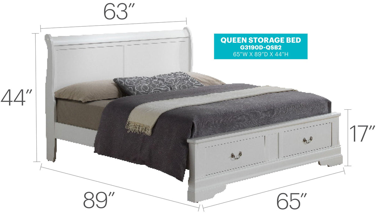Upholstered Panel Sleigh Storage Bed with Dove Tail Drawers - Multiple Colors