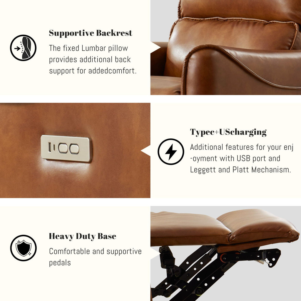 Electric Recliner Chair with Rocker and Swivel Function - Brown