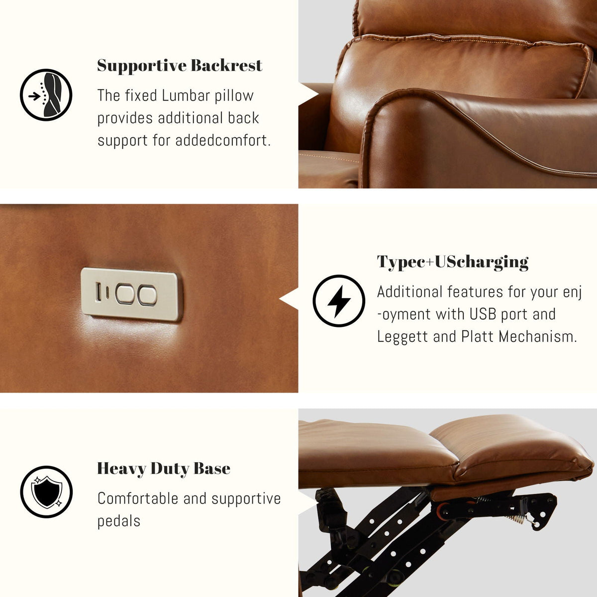 Electric Recliner Chair with Rocker and Swivel Function - Brown