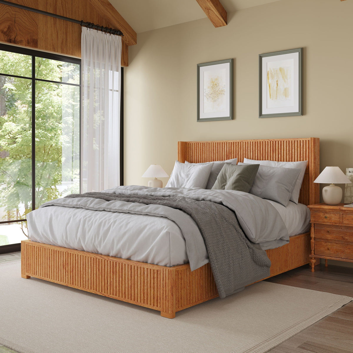 Platform Bed Frame with Headboard, Floor Standing Design - Queen & King