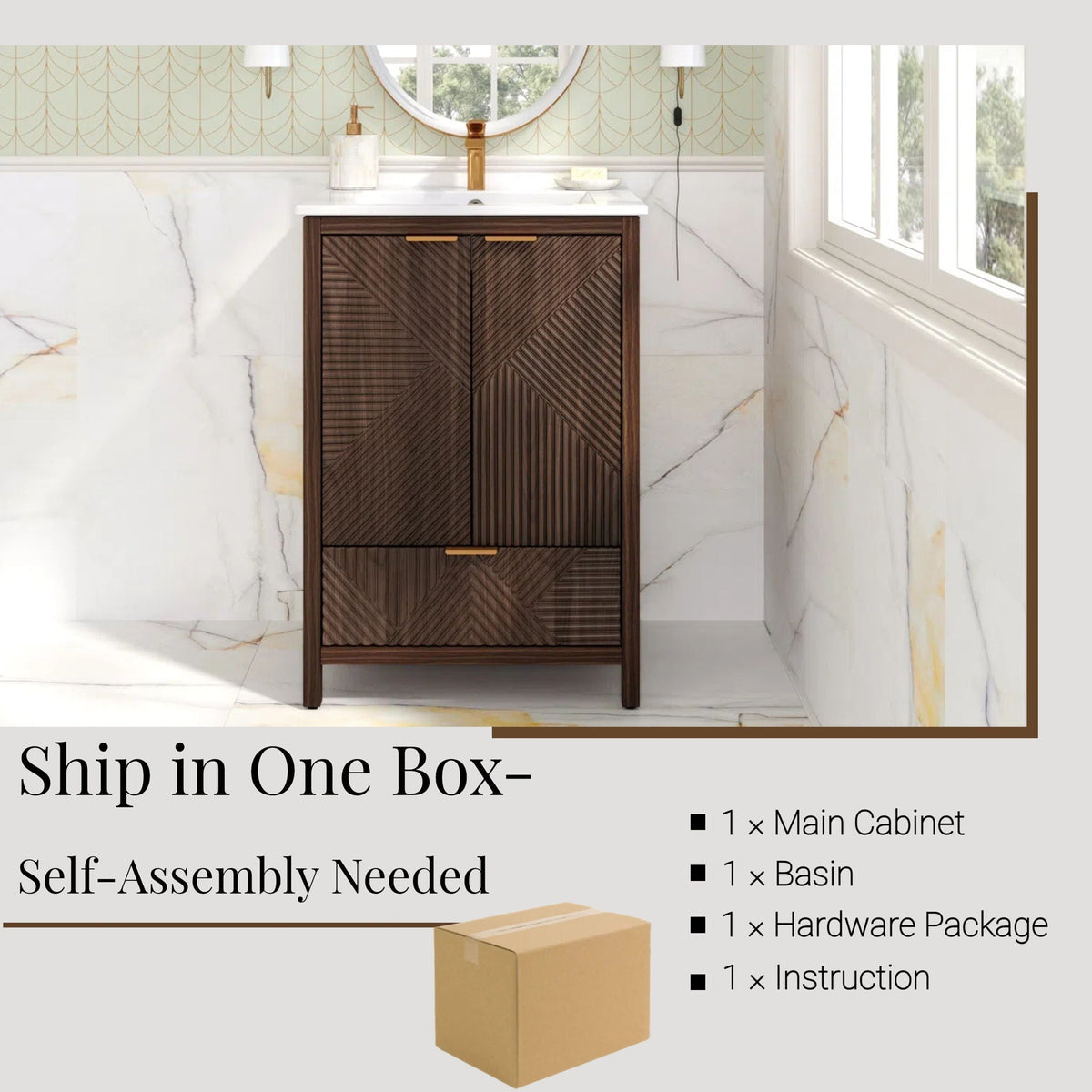Modern Bathroom Vanity with Sink Combo – Compact Storage - Dark Brown or White