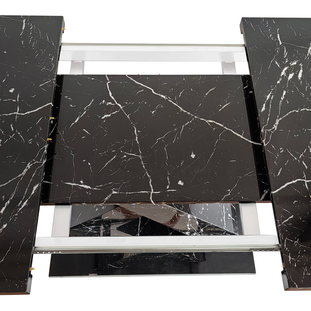 Modern Rectangle Dining Table with Stretchable Top and X Shape Legs - White or Black