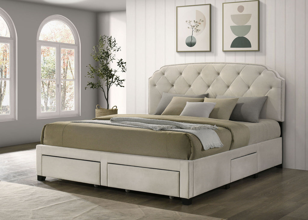 Marianna 4-drawer Upholstered Eastern King Storage Bed Cream
