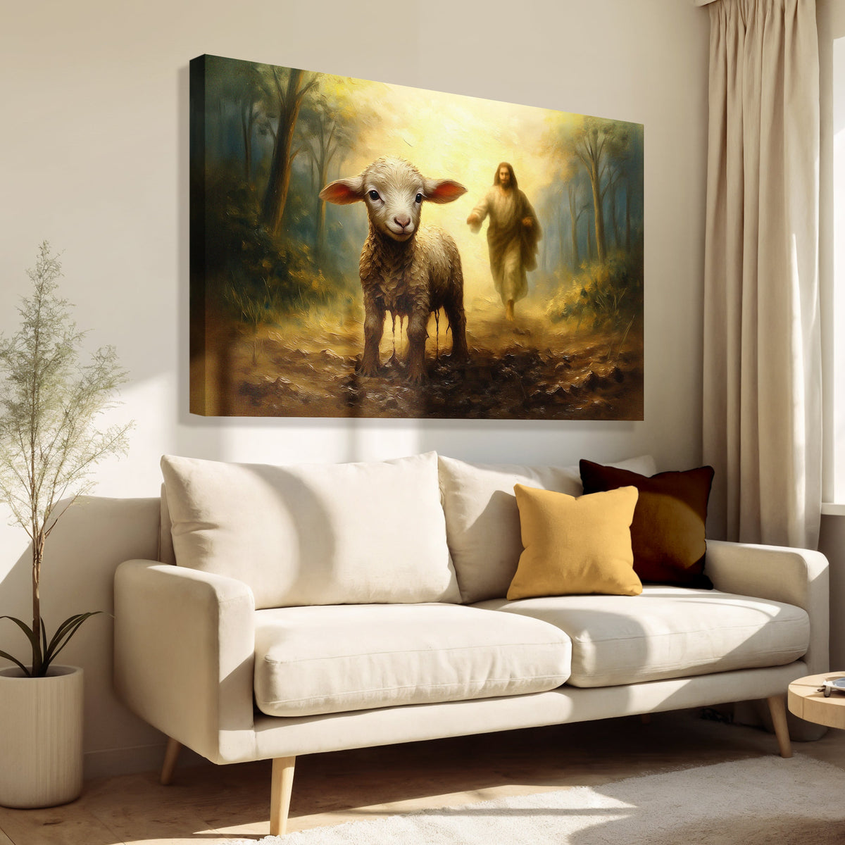 Jesus Running After A Lost Lamb Faith Wall Art