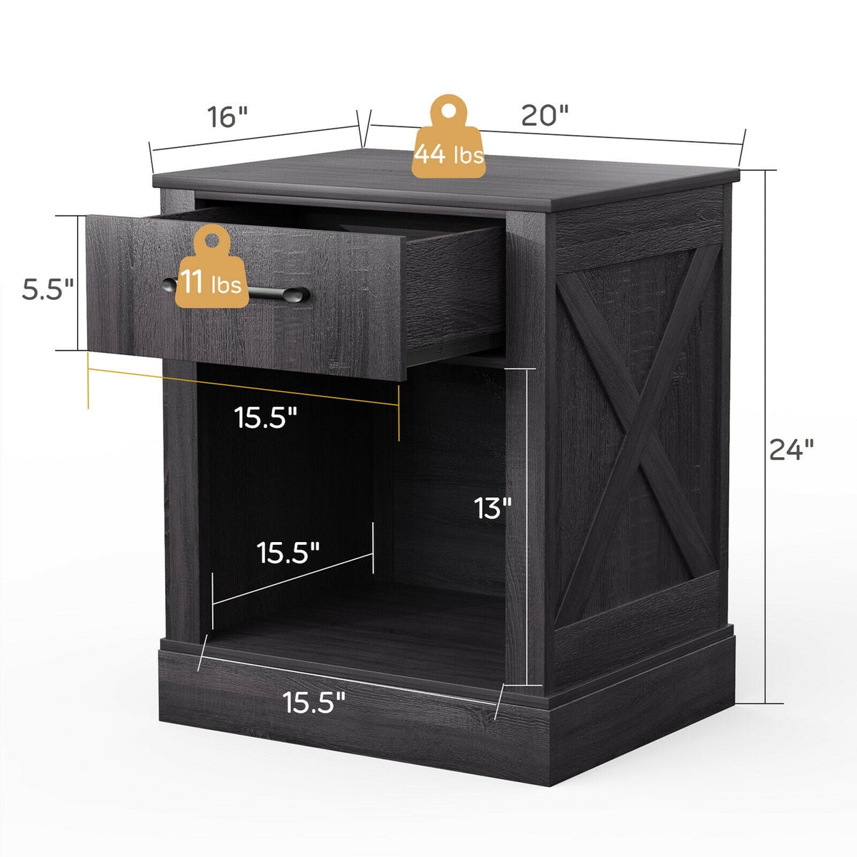 Compact Nightstand with Drawer and Shelf