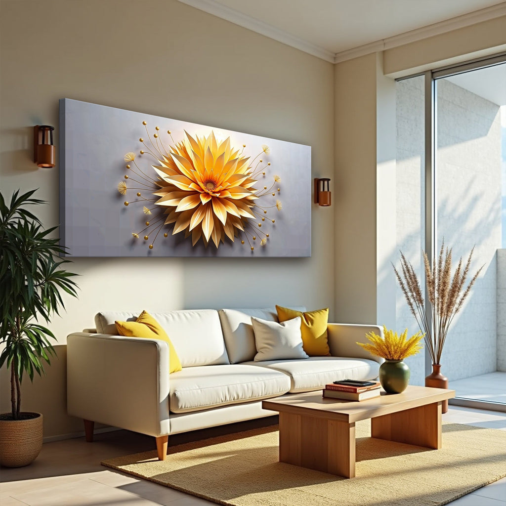 Golden Dandelion Minimalist Abstract Wall Art