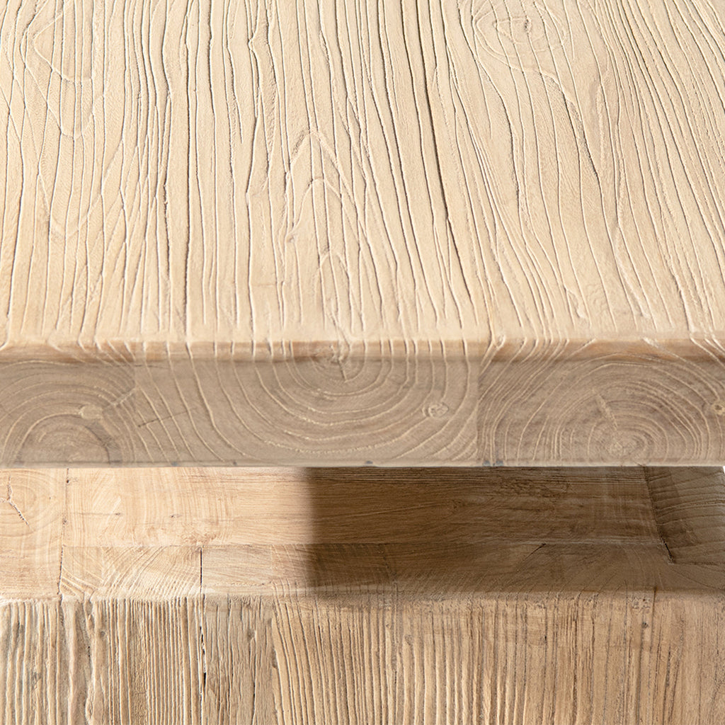 Solid Block Plinth End Table with Reclaimed Elm - Heritage Light Natural Brown