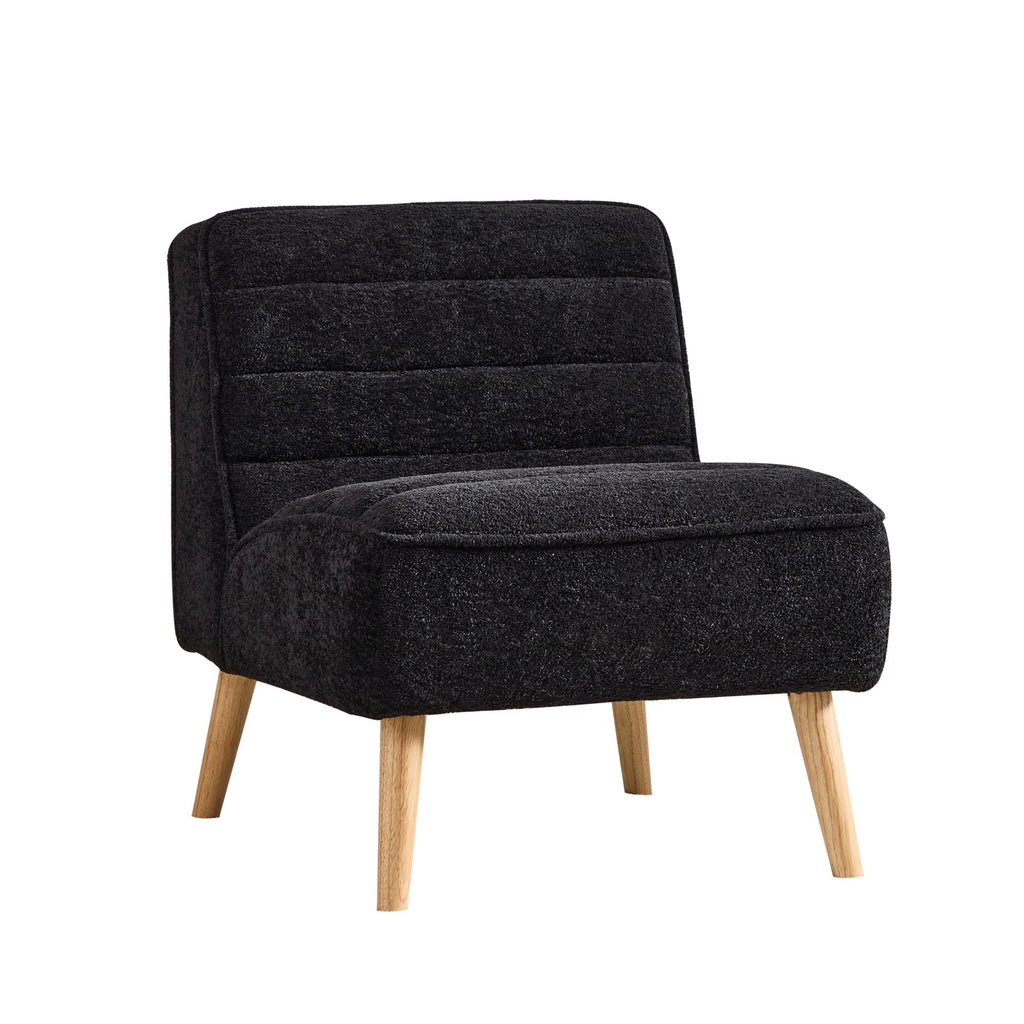Black Upholstered Armless Accent Chair with Wood Legs