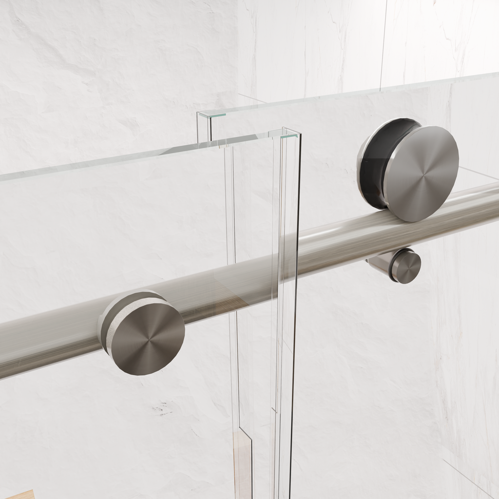 Frameless Sliding Shower Door with Tempered Glass - Brushed Nickel