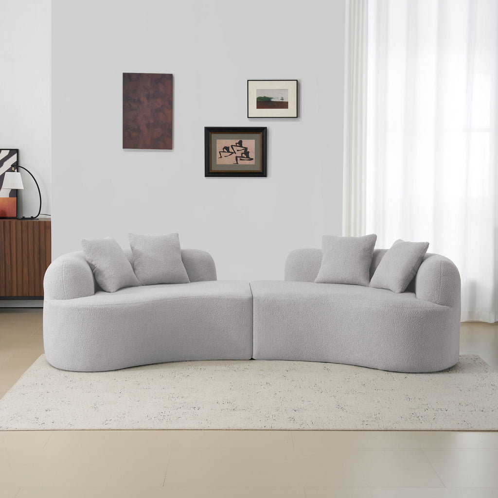 Curved 4 Seater Full Compression Sponge Sofa with Soft Upholstery - White or Gray